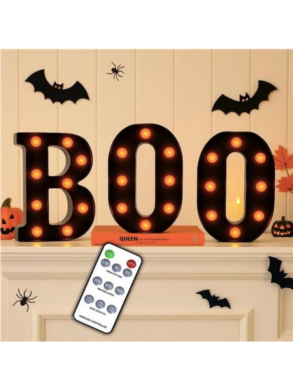 Halloween Decorations – Boo Light Up Letters with Remote | Timer, Dimmable